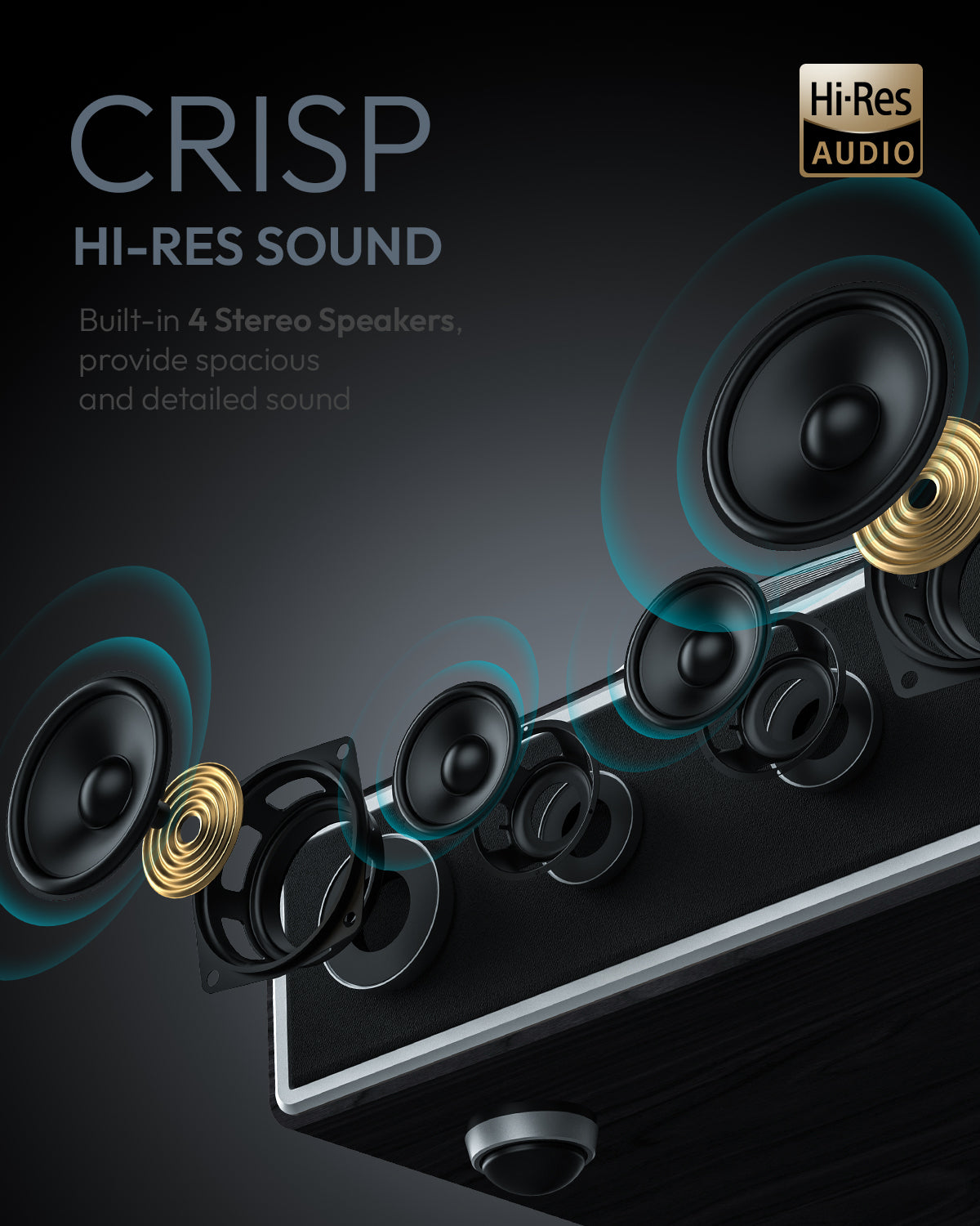 QlearSoul ONE-Q Vinyl Record Player Black Built In 4 Stereo Speakers Hi Res Sound