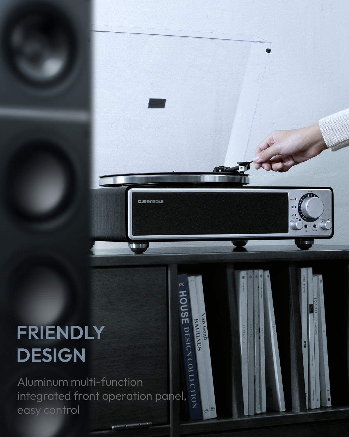 QlearSoul ONE-Q Vinyl Record Player Friendly Design Easy Control Black