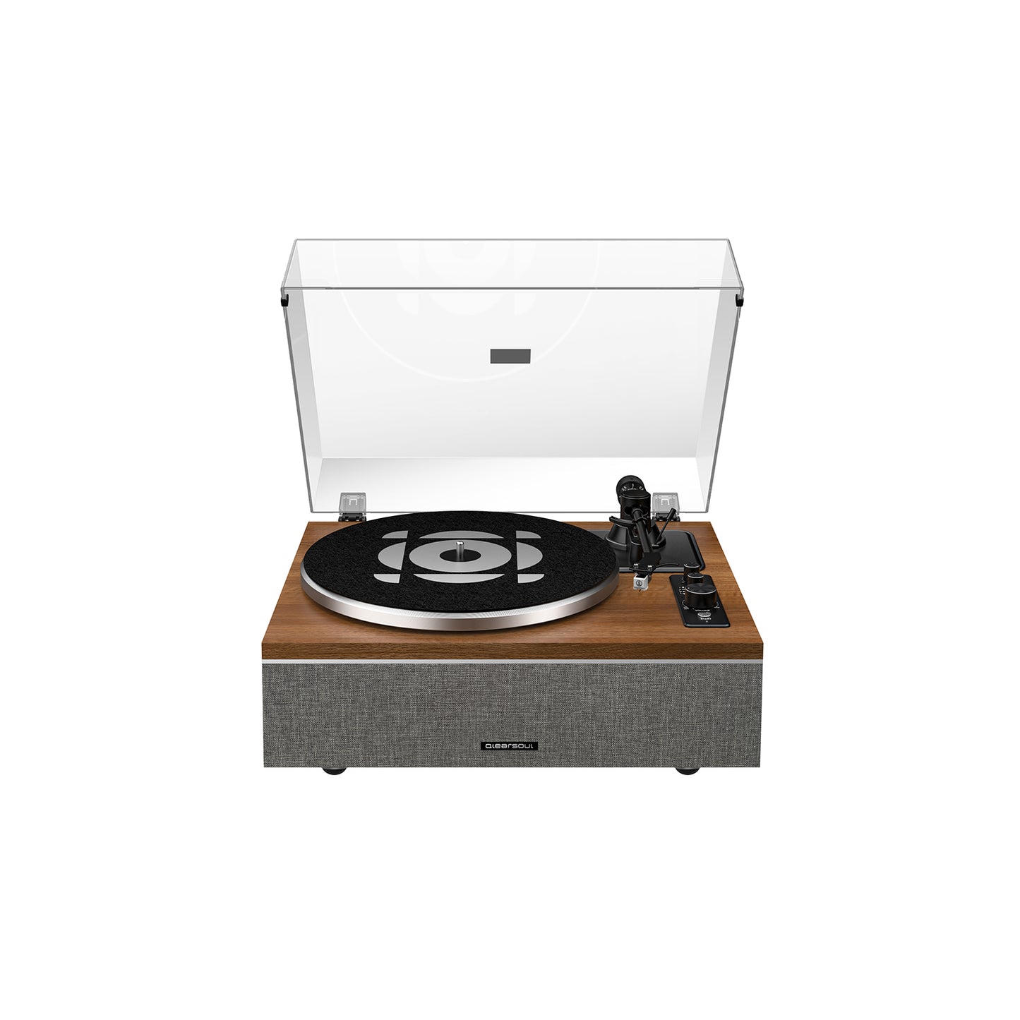 Qlearsoul ONE-S Vinyl Record Player with Bluetooth Input/Output, All-in-One Vintage Turntable Built in Speakers, Phono Preamp & DSP, AT-3600L Cartridge, Adjustable Treble and Bass, 33/45 RPM, Pre-set Counterweight