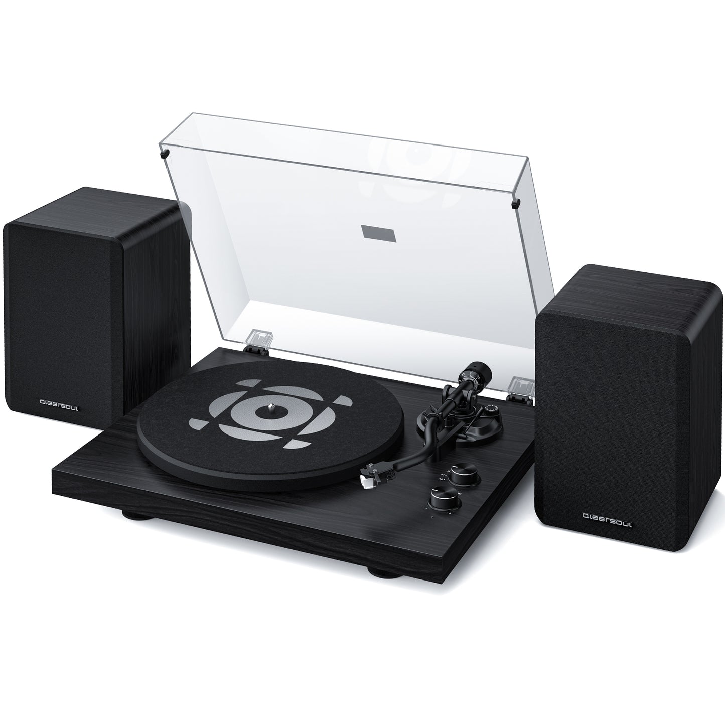 QlearSoul SoulBox S1 Vinyl Record Player With Stereo Speakers Black Main Picture With Speaker's Covers