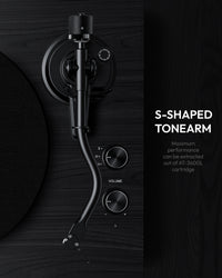 QlearSoul SoulBox S1 Vinyl Record Player With Stereo Speakers Black S Shaped Tonearm
