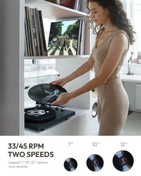 QlearSoul SoulBox S1 Vinyl Record Player With Stereo Speakers Black Support 7 10 12 Vinyl Records Two Speeds 33 / 45 RPM