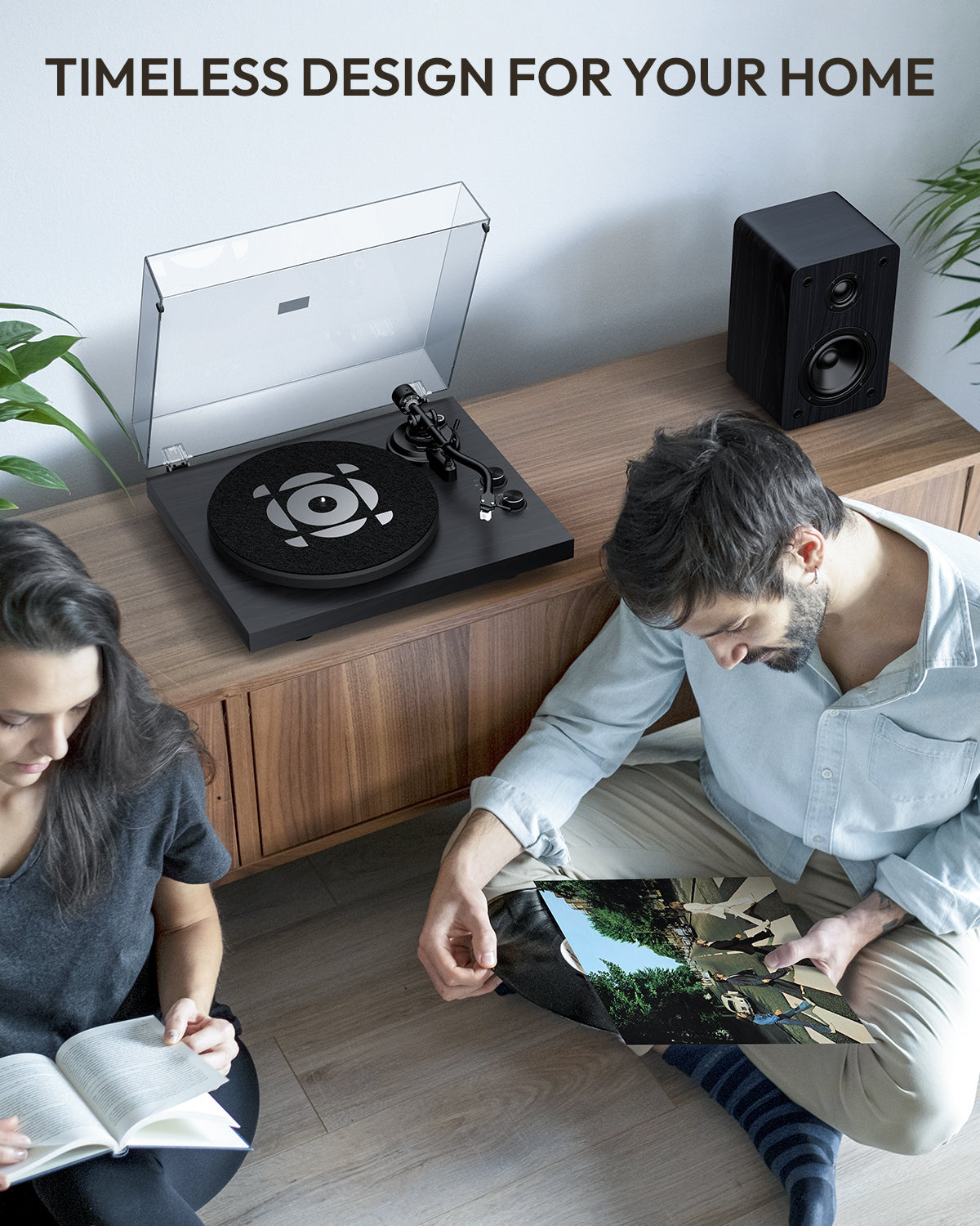 QlearSoul SoulBox S1 Vinyl Record Player With Stereo Speakers Black Timeless Design For Your Home