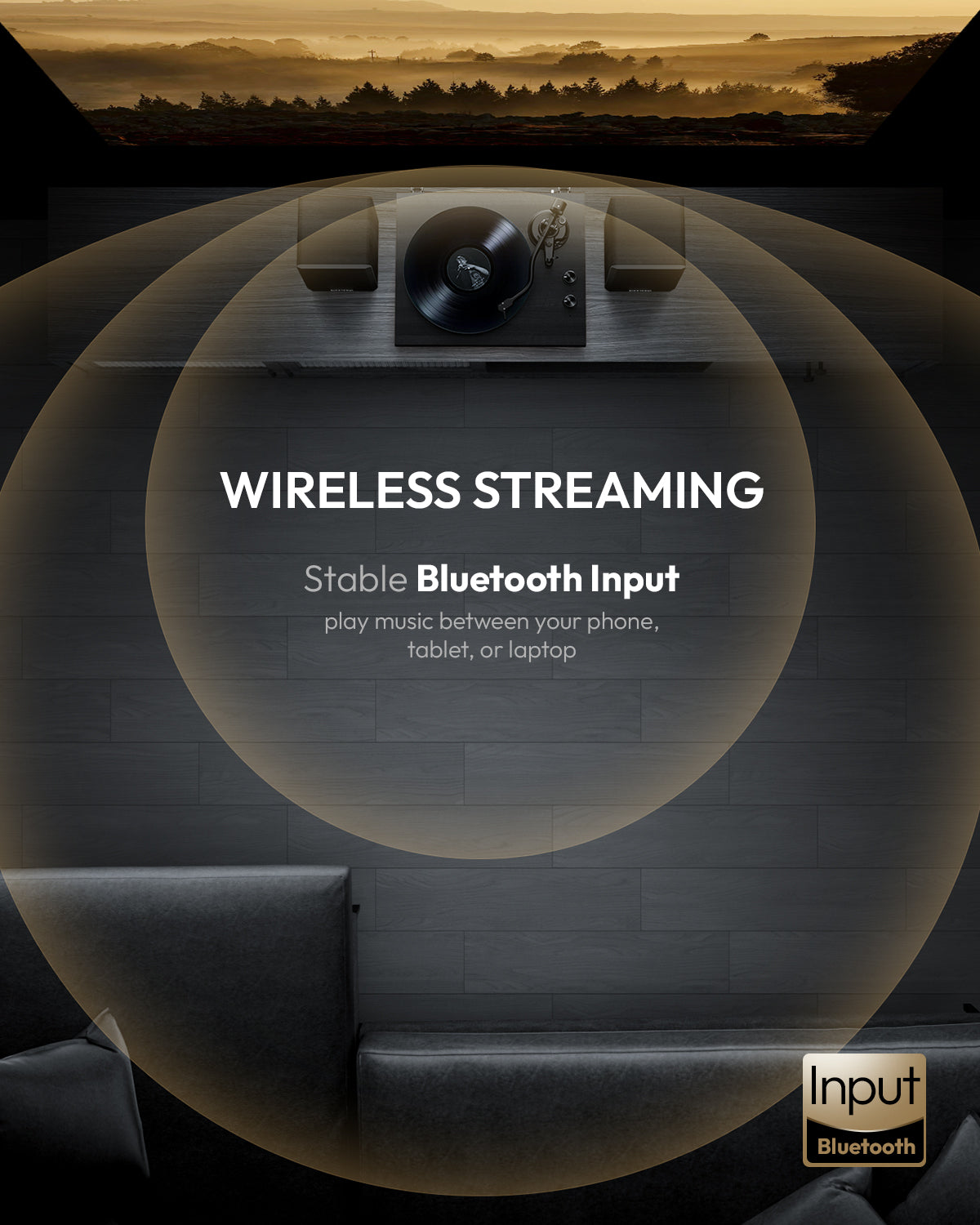 QlearSoul SoulBox S1 Vinyl Record Player With Stereo Speakers Black Wireless Streaming Bluetooth Input Play Music Via Phone Tablet Laptop