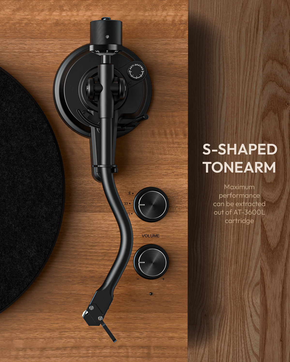 QlearSoul SoulBox S1 Vinyl Record Player With Stereo Speakers Walnut S Shaped Tonearm