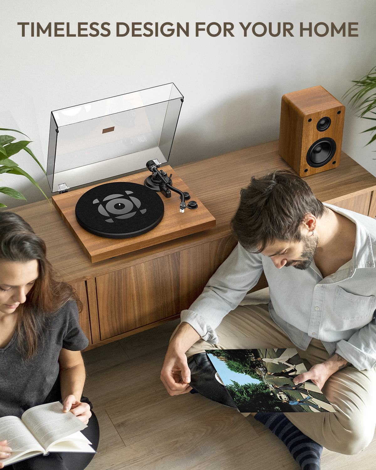 QlearSoul SoulBox S1 Vinyl Record Player With Stereo Speakers Walnut Timeless Design For Your Home