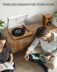 QlearSoul SoulBox S1 Vinyl Record Player With Stereo Speakers Walnut Timeless Design For Your Home