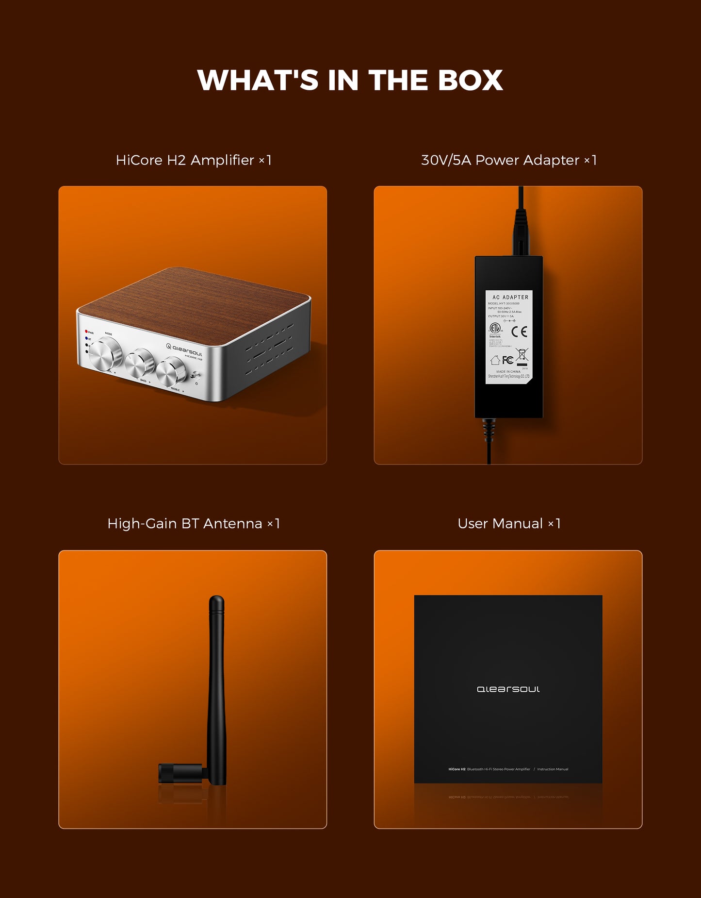 Qlearsoul HiCore H2 Bluetooth Hi-Fi Stereo Power Amplifier for Passive Speakers What's In The Box 2000*2560