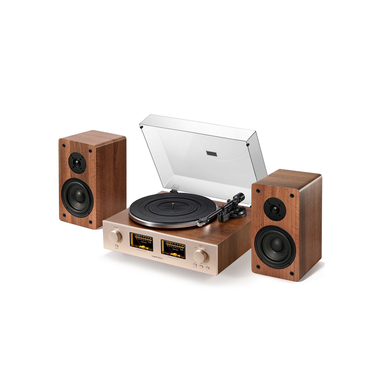 Qlearsoul HiFire X Vinyl Record Player with Stereo Speakers Main Picture Walnut 1500×1500 1