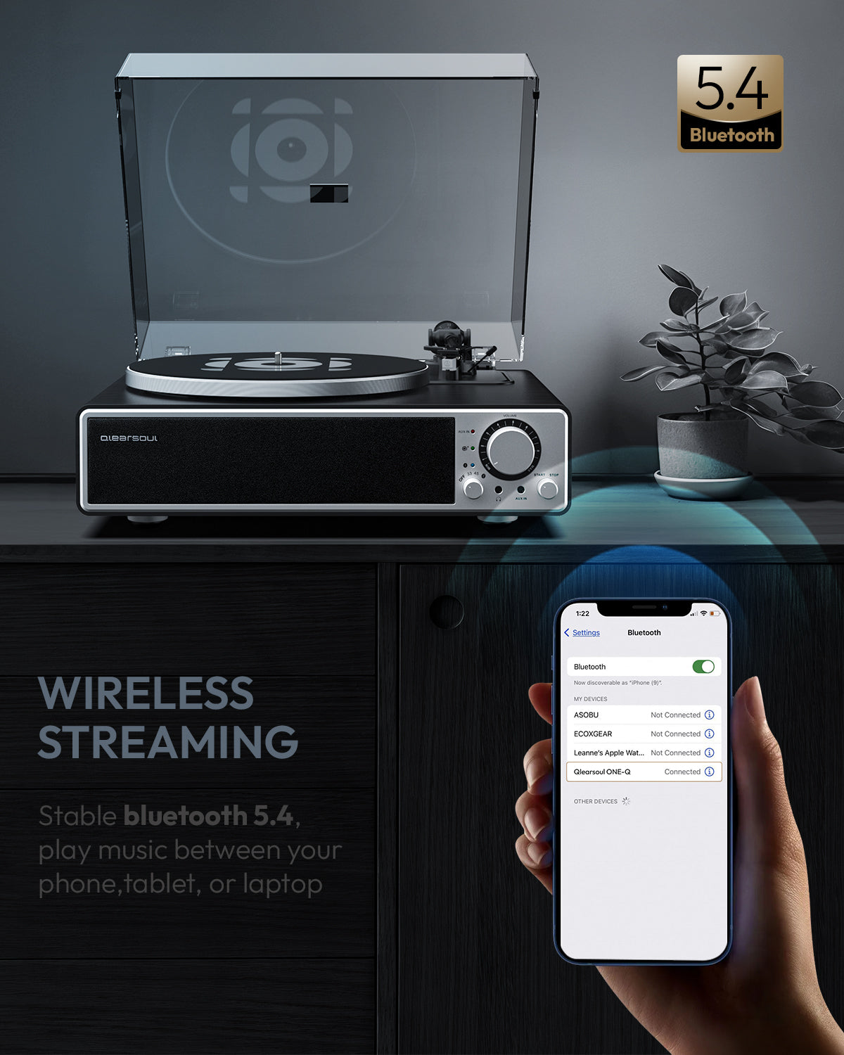 QlearSoul ONE-Q Vinyl Record Player Bluetooth 5.4 Black