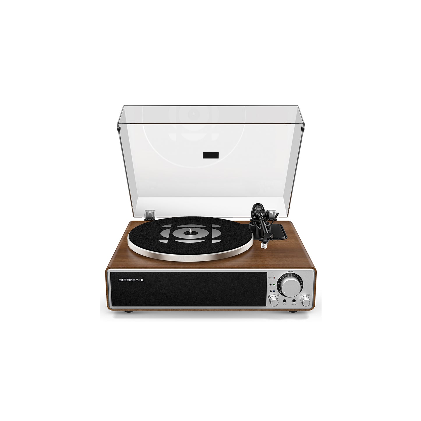 Qlearsoul ONE-Q Vinyl-Plattenspieler, mit 4 integrierten HiFi-Lautsprechern, Bluetooth 5.4, 33/45 U/min, zwei Geschwindigkeiten, Aux-Eingang, automatische Abschaltung