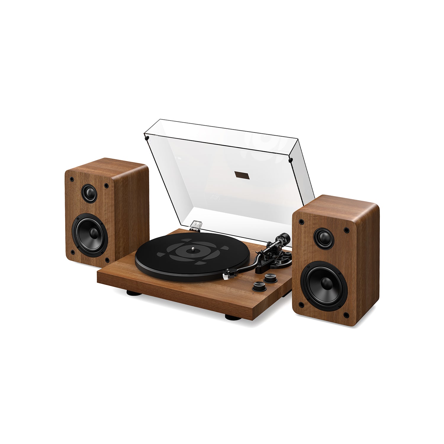 Qlearsoul SoulBox S1 Vinyl-Plattenspieler mit Stereo-Lautsprechern, Bluetooth-Plattenspieler, mit integriertem Vorverstärker, S-förmiger Tonarm, 33/45 U/min