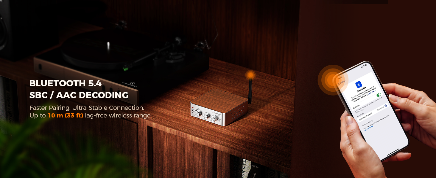 Qlearsoul HiCore H2 Bluetooth Hi-Fi Stereo Power Amplifier for Passive Speakers, Bluetooth 5.4 SBC/ AAC Decoding 1464*600