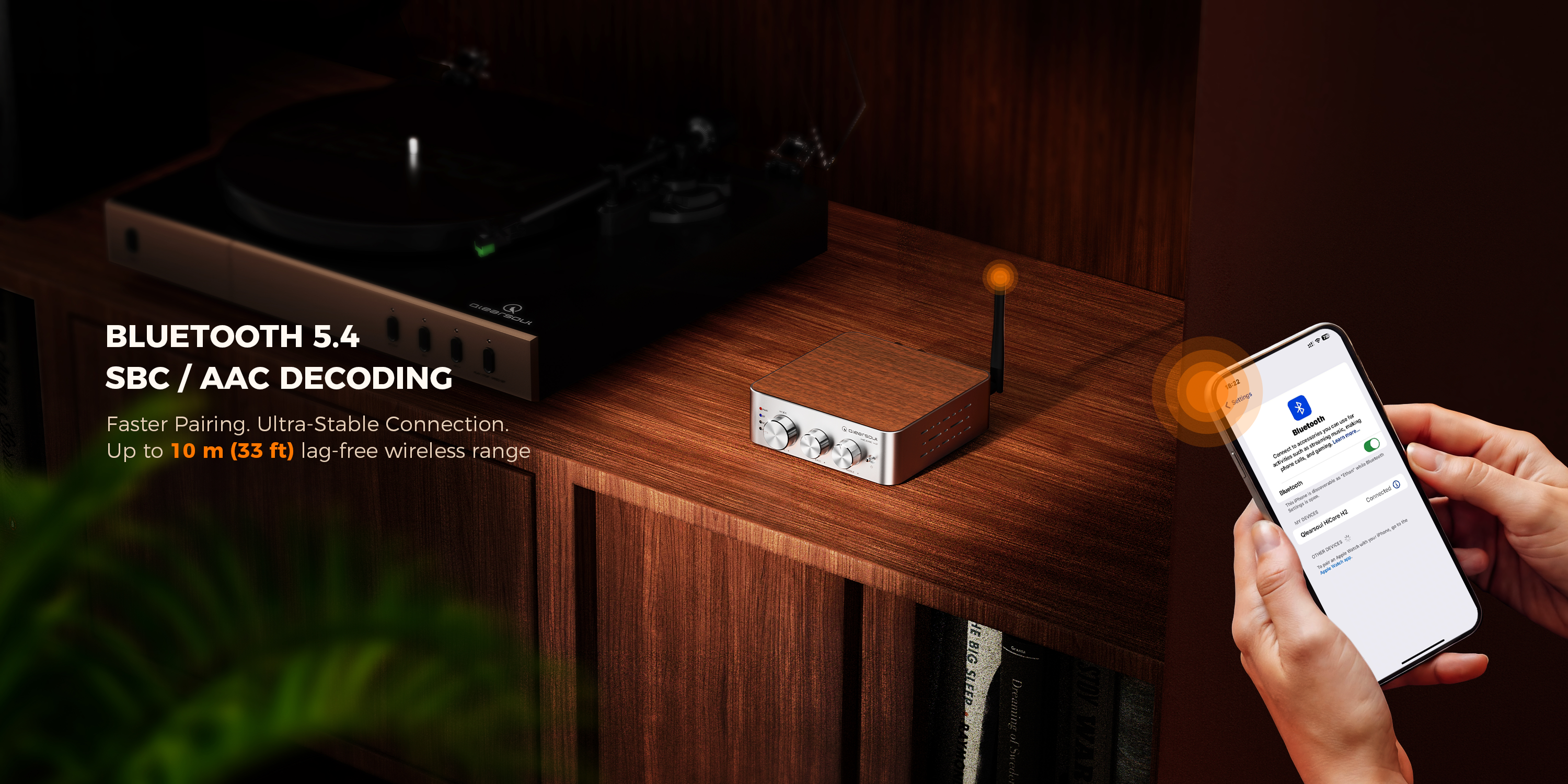 Qlearsoul HiCore H2 Bluetooth Hi-Fi Stereo Power Amplifier for Passive Speakers, Bluetooth 5.4 SBC/ AAC Decoding 3000*1500
