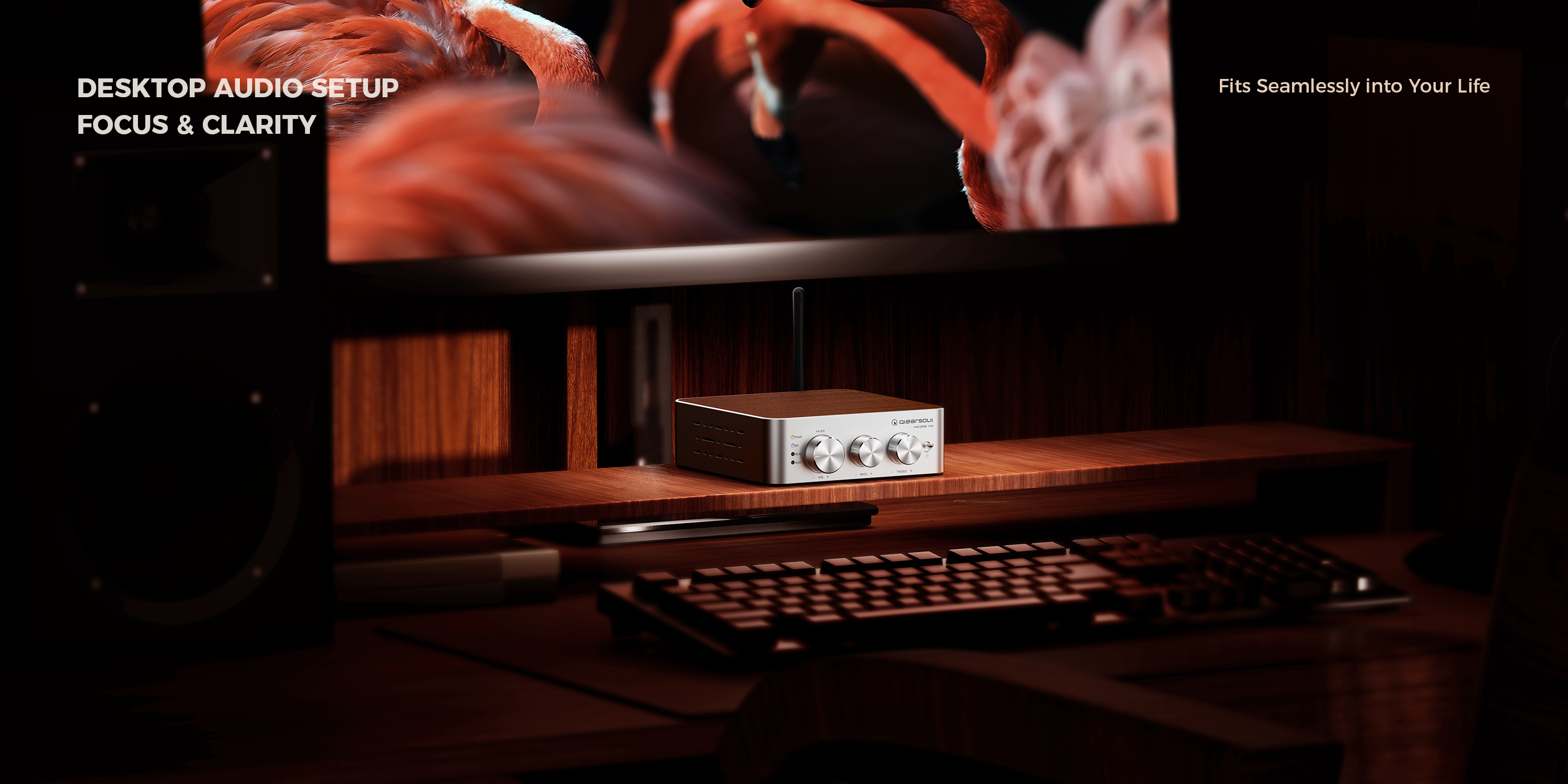 Qlearsoul HiCore H2 Bluetooth Hi-Fi Stereo Power Amplifier for Passive Speakers, Desktop Audio Setup, Focus & Clarity, Fits Seamlessly Into Your Life 3000*1500
