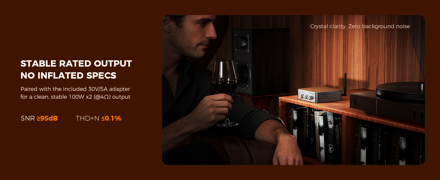 Qlearsoul HiCore H2 Bluetooth Hi-Fi Stereo Power Amplifier for Passive Speakers, Stable Rated Output, No Inflated Specs 1464*600