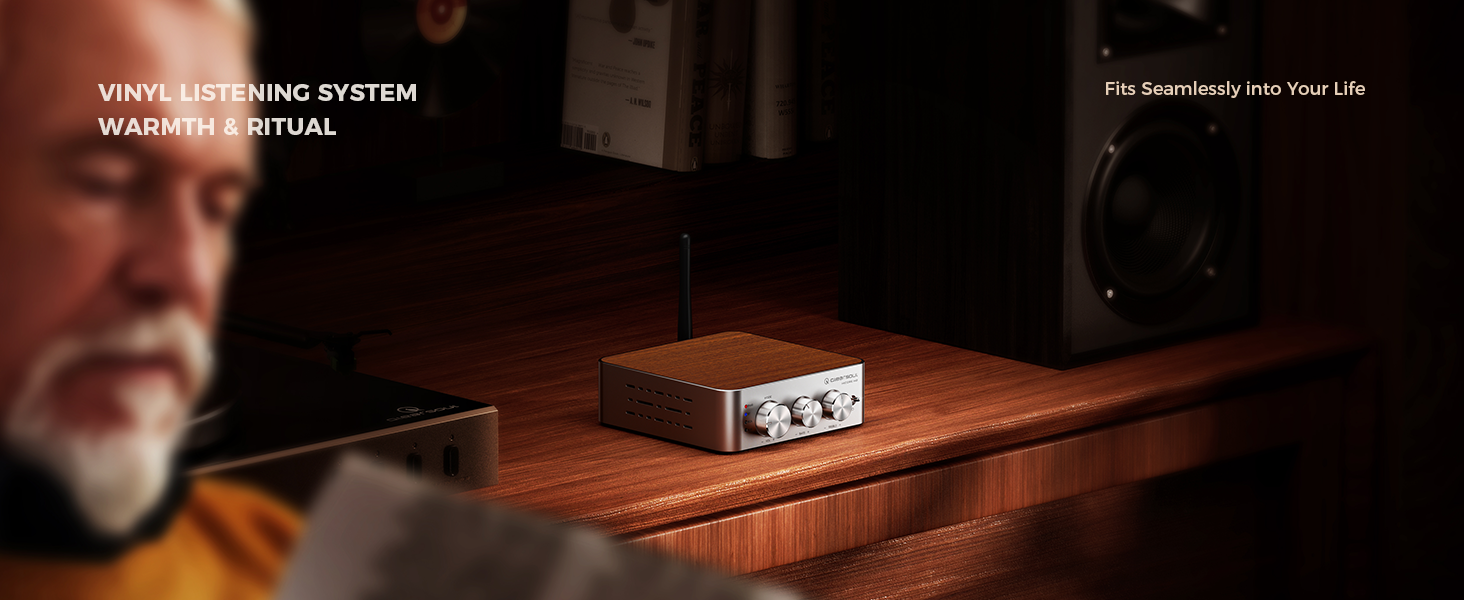 Qlearsoul HiCore H2 Bluetooth Hi-Fi Stereo Power Amplifier for Passive Speakers, Vinyl Listening System, Warmth & Ritual, Fits Seamlessly Into Your Life 1464*600