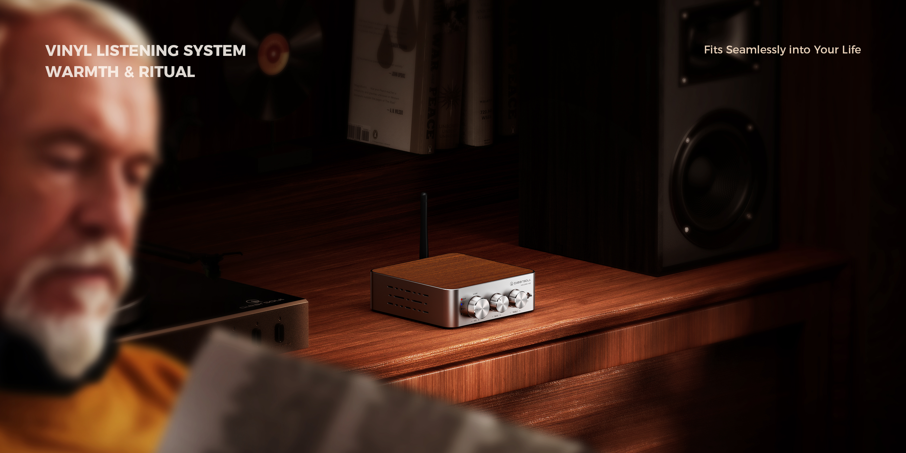 Qlearsoul HiCore H2 Bluetooth Hi-Fi Stereo Power Amplifier for Passive Speakers, Vinyl Listening System, Warmth & Ritual, Fits Seamlessly Into Your Life 3000*1500