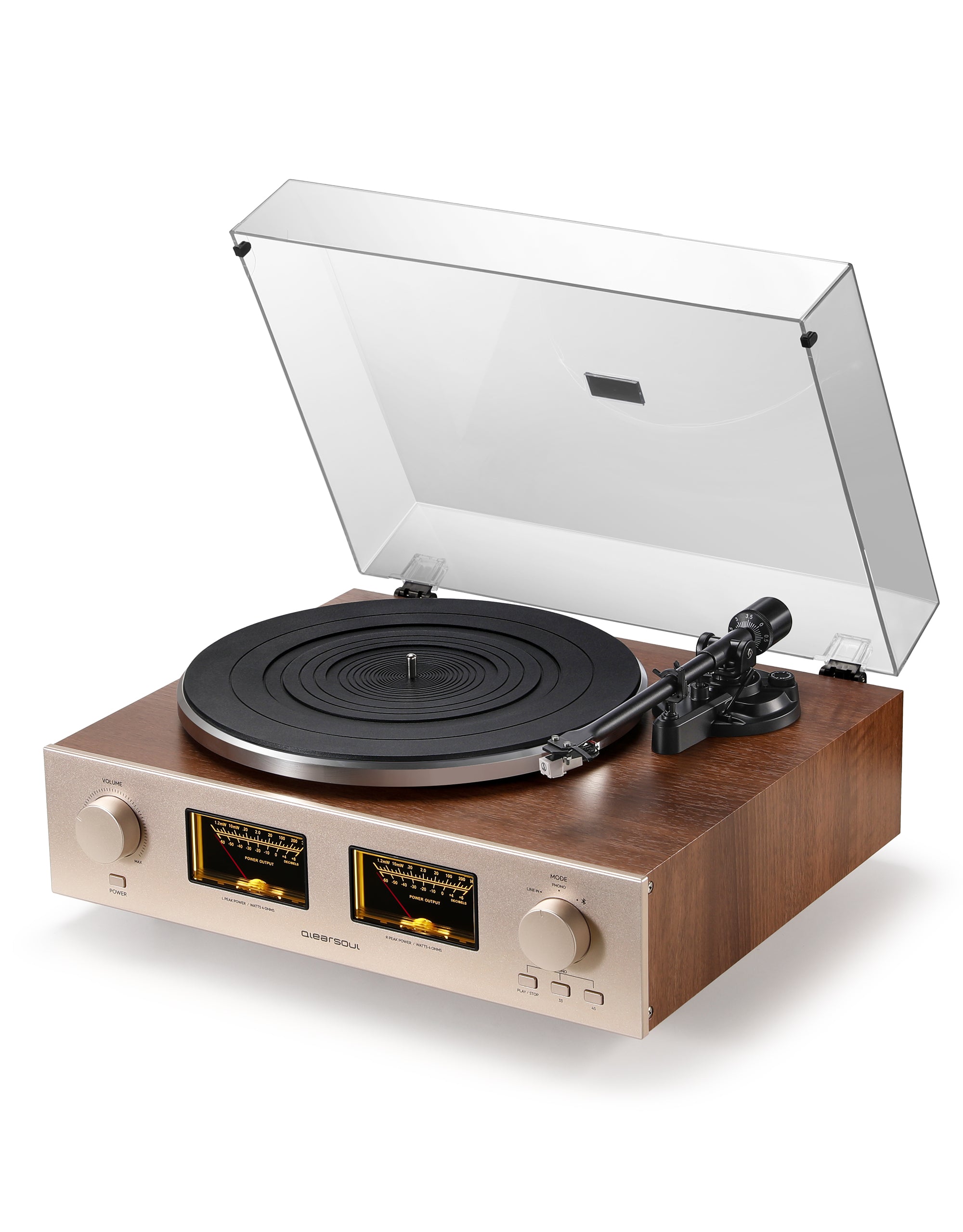 Qlearsoul HiFire X Vinyl Record Player with Stereo Speakers Walnut Right Side View_2 2000*2560