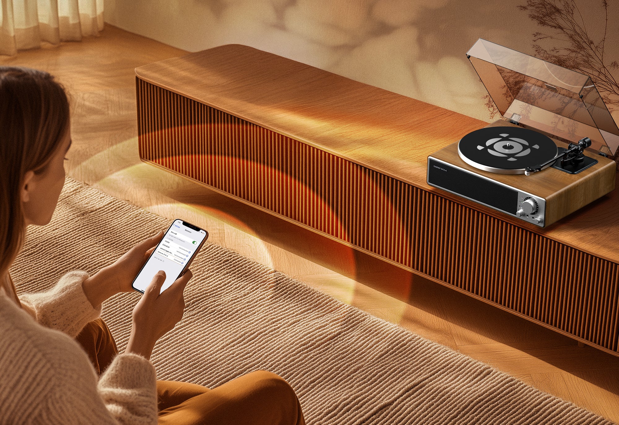 Qlearsoul ONE-Q Vinyl Record Player Bluetooth 5.4 Input Instantly stream music from your phone, tablet, or laptop 2000*1372