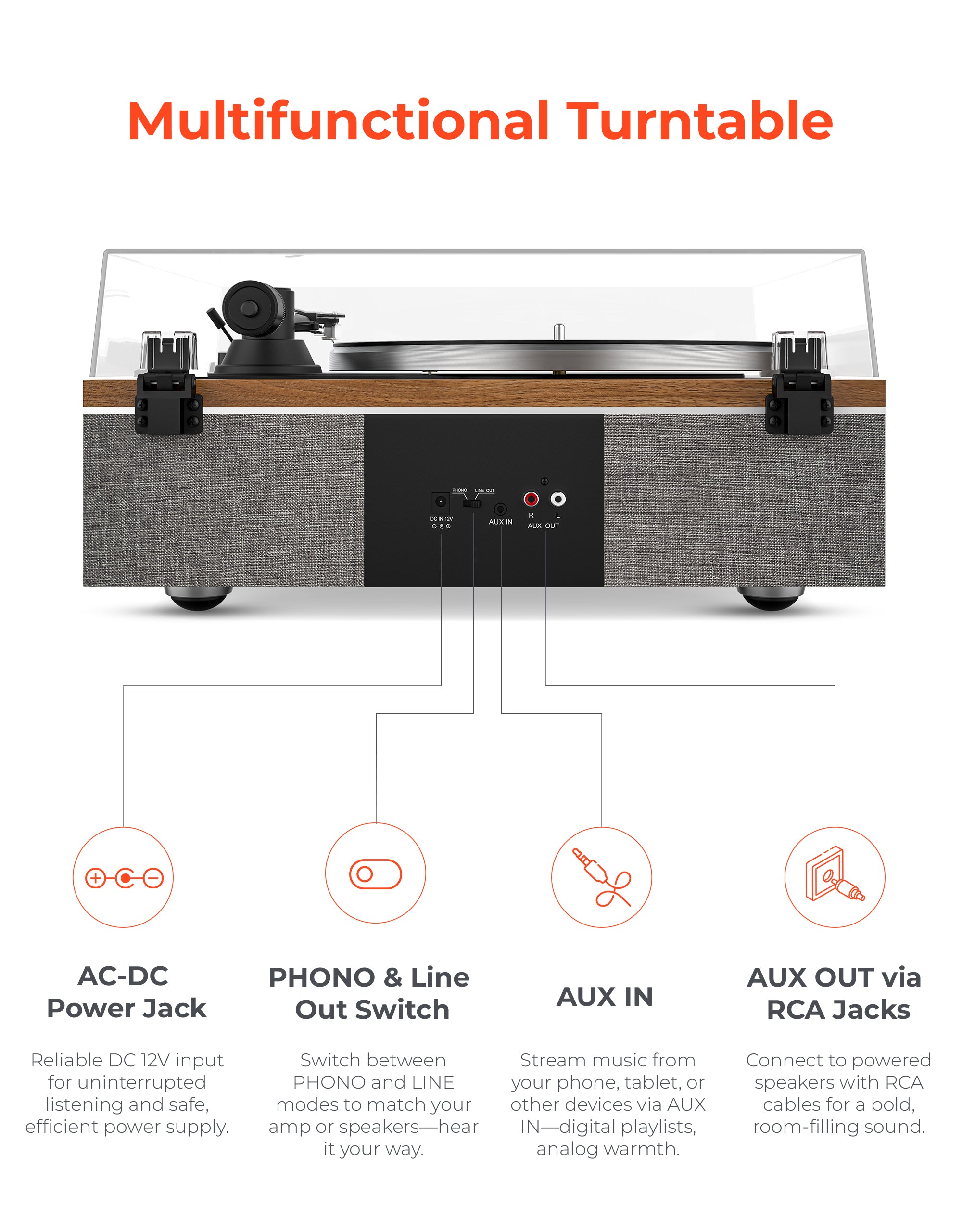 Qlearsoul ONE-S Vinyl Record Player with Bluetooth Input/Output, All-i