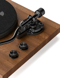 Qlearsoul SoulBox S1 Vinyl Record Player with Stereo Speakers Walnut Detail View Anti-skating Knob Volume Knob 33RPM 45RPM Bluetooth Input Mode Knob 2000*2560