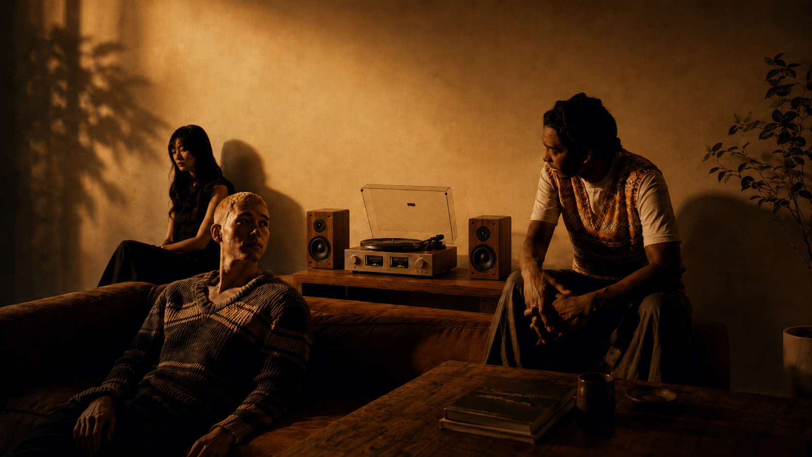Friends listening to a Qlearsoul turntable system